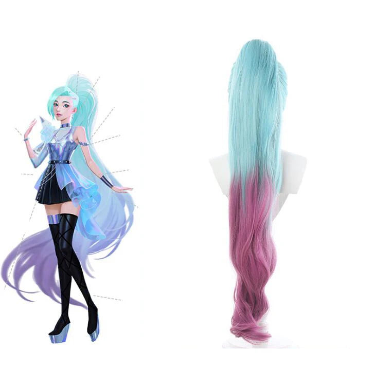 Anime Game LOL Seraphine Cosplay Wigs LOL KDA Cosplay Seraphine Blue Purple Long Gradient Heat Resistant Hair Wig