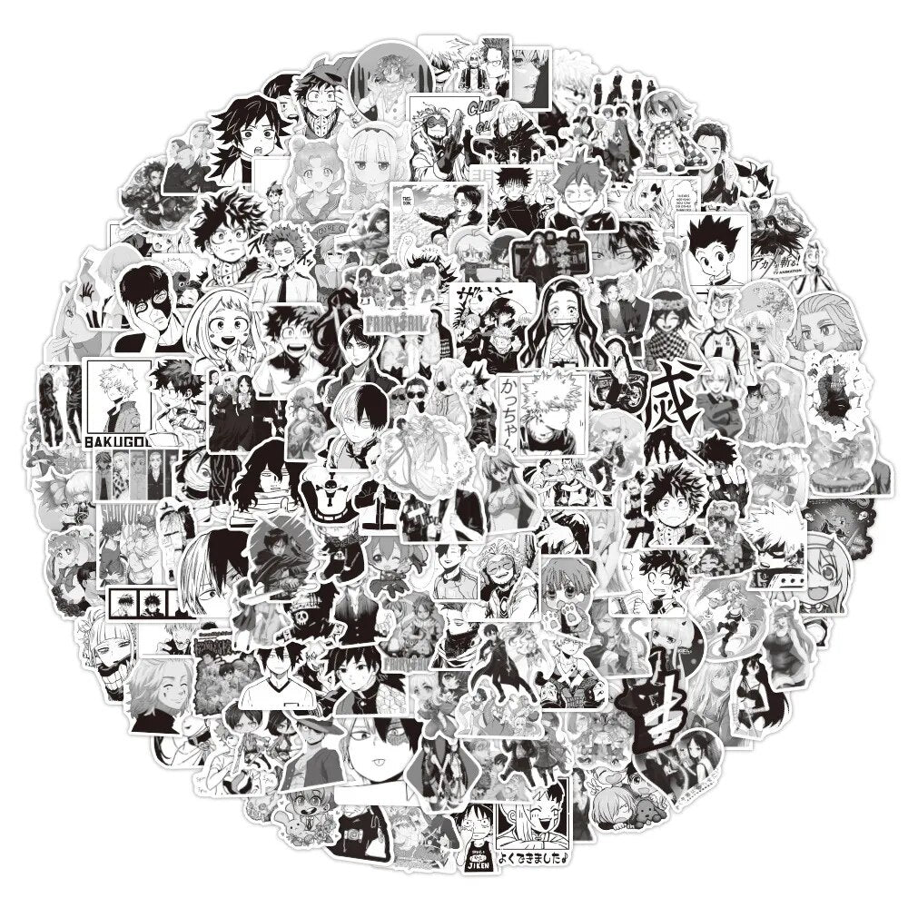 10/30/50PCS Black And White Anime Mixed Graffiti Sticker Tokyo Avengers/My Hero Academia/Demon Slayer Waterproof Sticker Wholesa