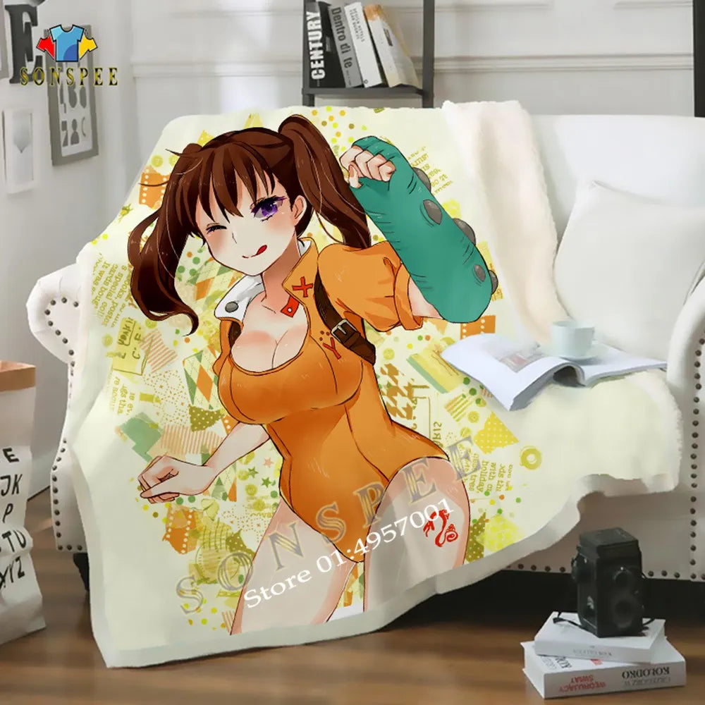 SONSPEE The Seven Deadly Sins Diane 3D Printing Plush Fleece Blanket Fashion Quilts Home Washable Duvet Casual Sherpa Blankets