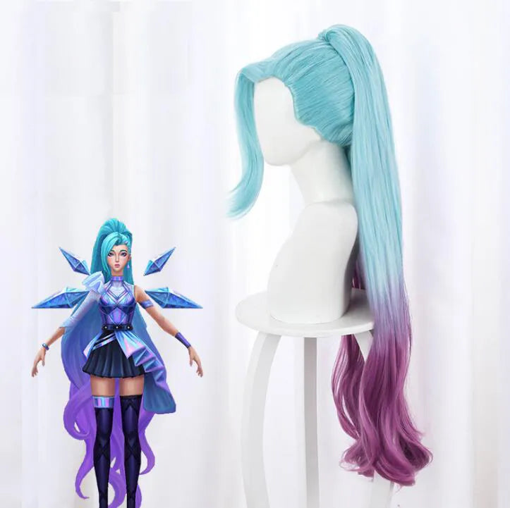 Anime Game LOL Seraphine Cosplay Wigs LOL KDA Cosplay Seraphine Blue Purple Long Gradient Heat Resistant Hair Wig