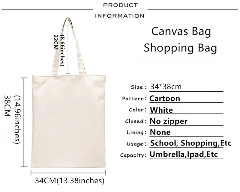 JoJo Bizarre Adventure Unisex Handbags Custom Canvas Tote Bag Print Daily Use Reusable Travel Casual Shopping Bag