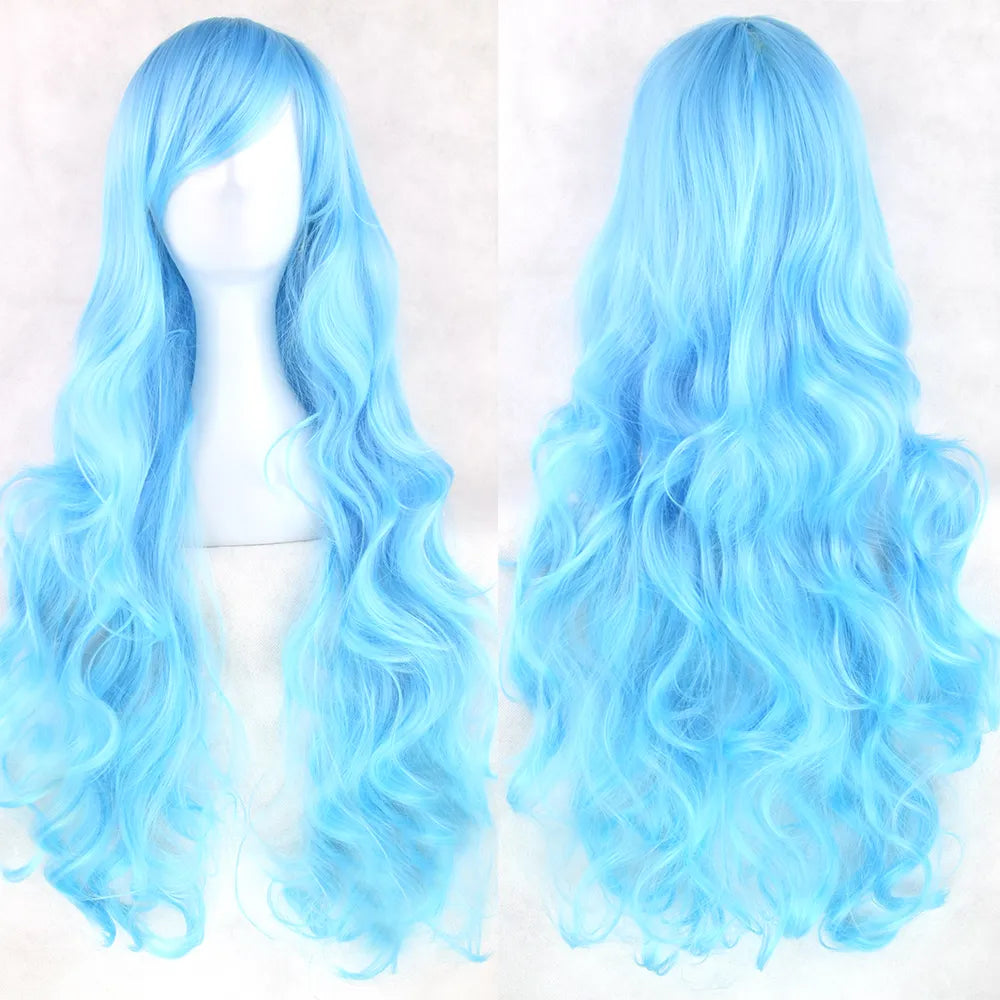 Soowee, Peluca de pelo sintético de 80cm de largo en 24 colores para mujer, peluca de fibra resistente al calor, pelucas de Cosplay rectas rosas y grises