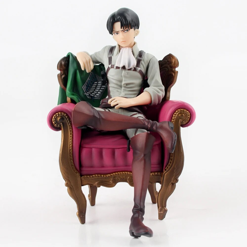 13cm Attack on Titan Levi Ackerman Figure Anime Solider Levi Sleeping Chair Ver. PVC Action Figure Toy