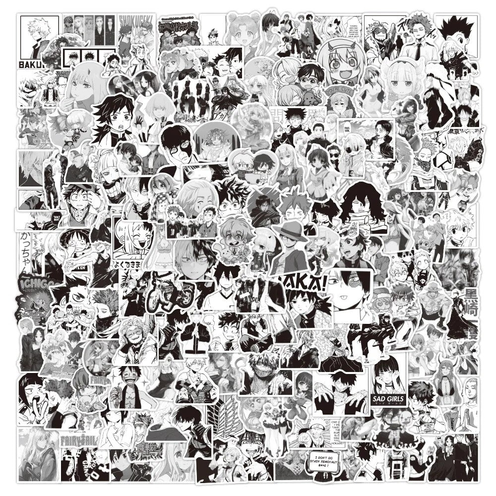 10/30/50PCS Black and White Anime Mixed Graffiti Stickers Tokyo Avengers/Volleyball Boys/Zero One/Waterproof Stickers Wholesale