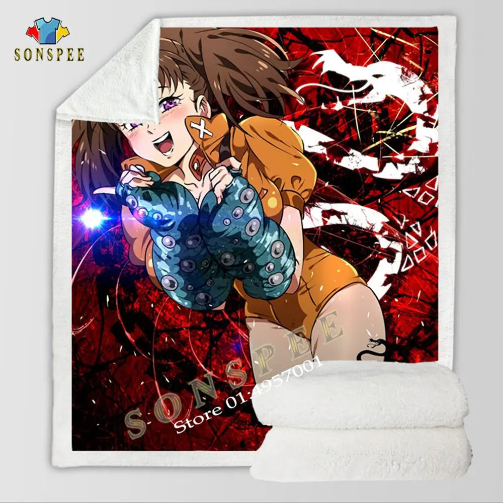 SONSPEE The Seven Deadly Sins Diane 3D Printing Plush Fleece Blanket Fashion Quilts Home Washable Duvet Casual Sherpa Blankets