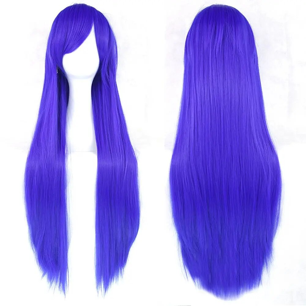 Soowee, Peluca de pelo sintético de 80cm de largo en 24 colores para mujer, peluca de fibra resistente al calor, pelucas de Cosplay rectas rosas y grises
