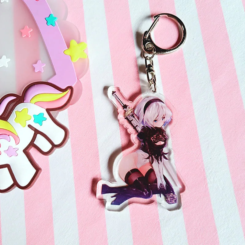 1pcs Anime 2B NieR Automata Keychain Doubleside Pendant Keyrings