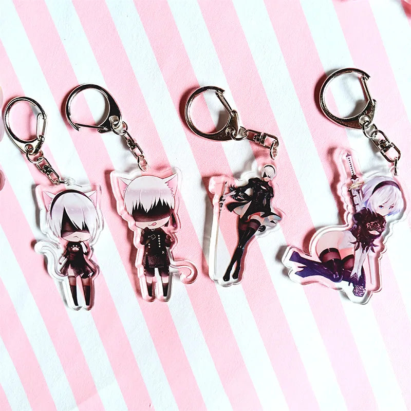 1pcs Anime 2B NieR Automata Keychain Doubleside Pendant Keyrings