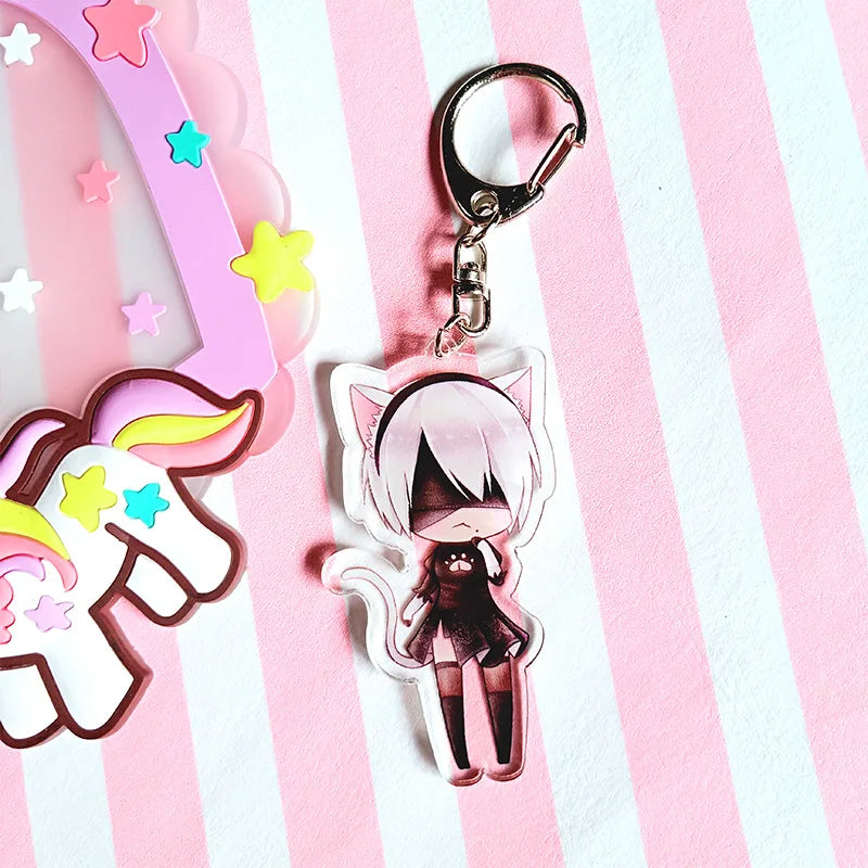 1pcs Anime 2B NieR Automata Keychain Doubleside Pendant Keyrings