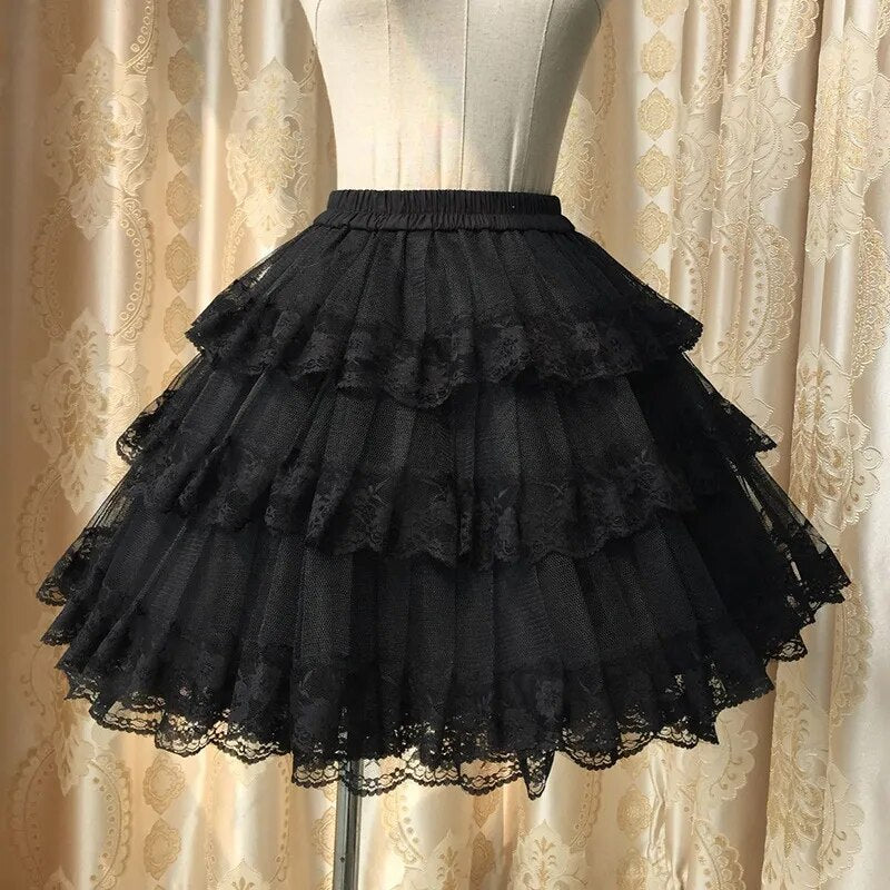 Dulce blanco/negro Cosplay Pettiskirt encaje Lolita enagua/falda tutú