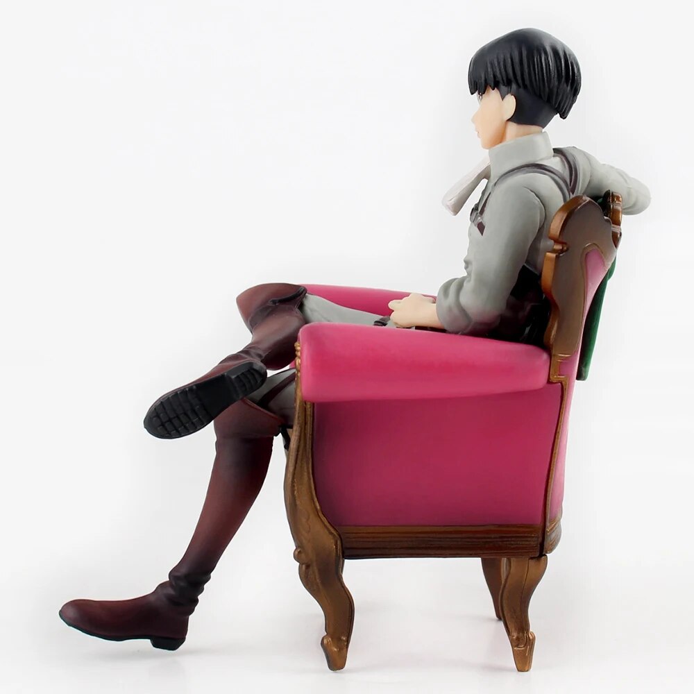 13cm Attack on Titan Levi Ackerman Figure Anime Solider Levi Sleeping Chair Ver. PVC Action Figure Toy