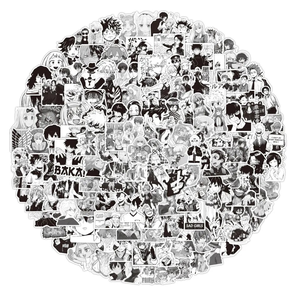 10/30/50PCS Black And White Anime Mixed Graffiti Sticker Tokyo Avengers/My Hero Academia/Demon Slayer Waterproof Sticker Wholesa