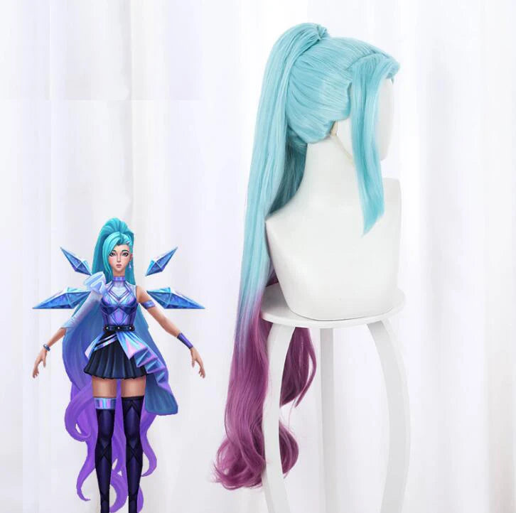 Anime Game LOL Seraphine Cosplay Wigs LOL KDA Cosplay Seraphine Blue Purple Long Gradient Heat Resistant Hair Wig