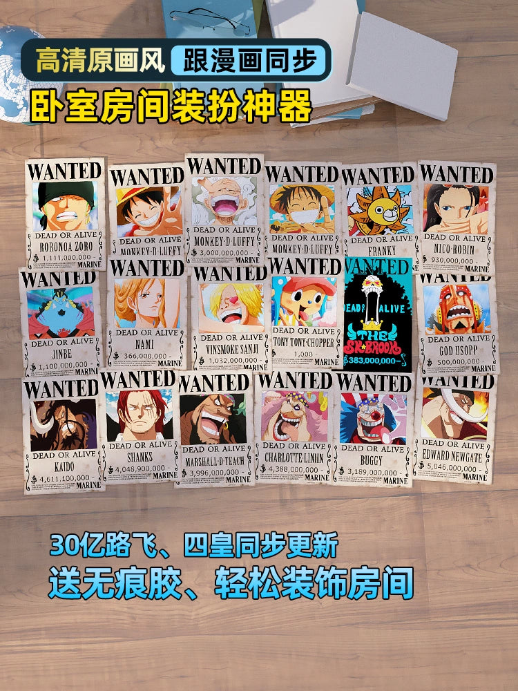 One Piece Wanted Poster Straw Hat NICKA Luffy 3 Billion Reward Wall Stickers Anime Peripheral Wallpaper Wallpaper