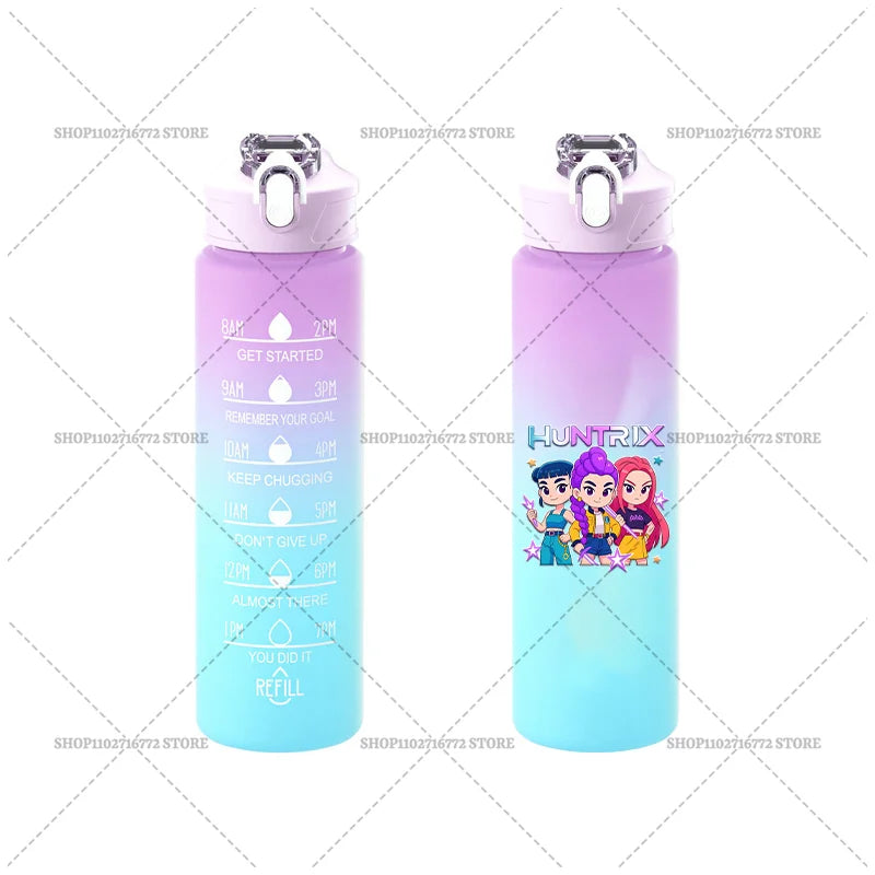 750ML KPop Demon Hunters Gradient Color Water Cup HUNTRIX Rumi Mira Zoey Jinu Drinking Bottle Saja Boys Tiger Kid Birthday Gift