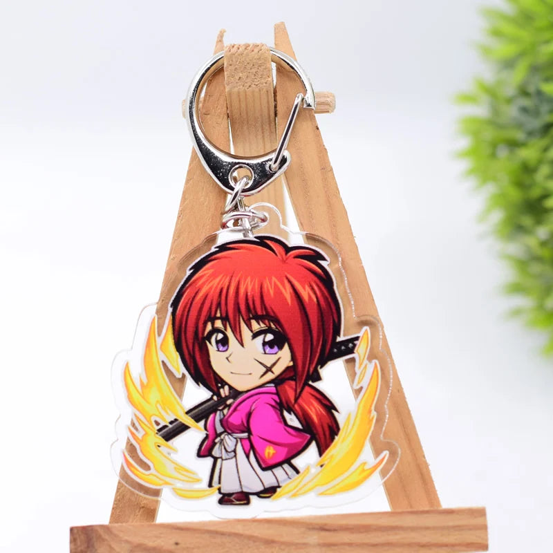 10 Styles Rurouni Kenshin Keychain Double Sided Acrylic Cartoon Key Chain Pendant Anime Accessories Keyring Fans Gift