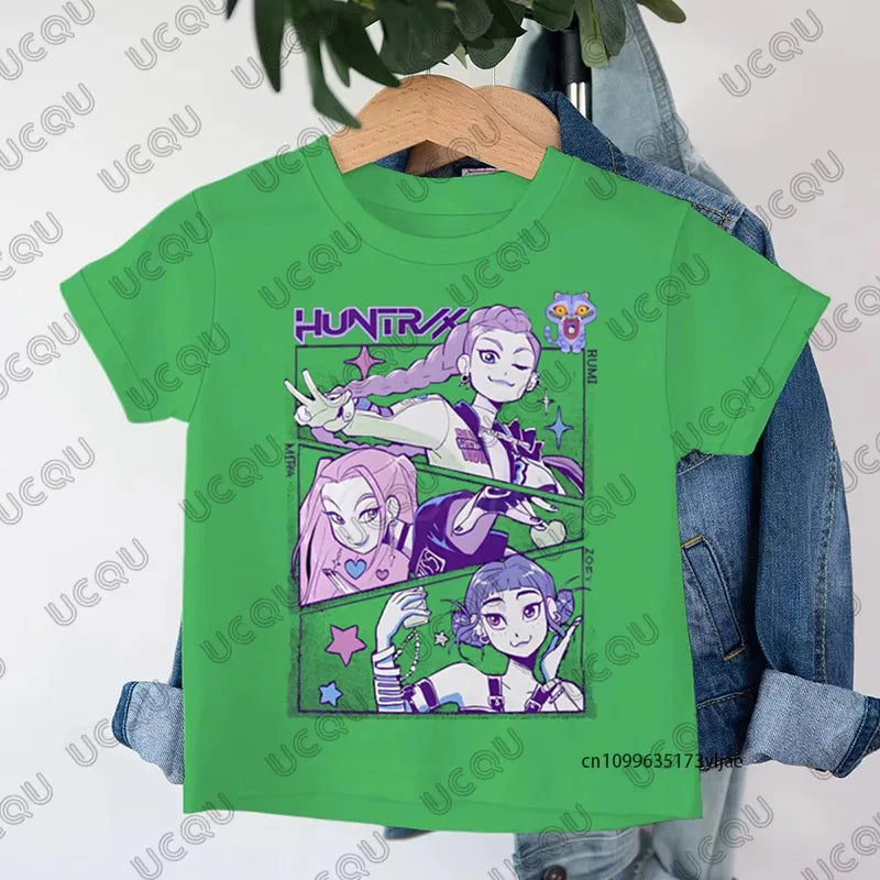 2025 New KPop Demon Hunters Cartoon Print Kids Cotton T-shirts Summer Short Sleeve Tees Boys and Girls Clothes Casual Tops
