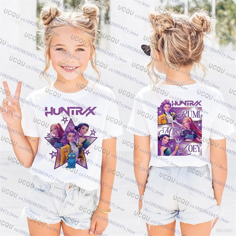 Kpop Demon Hunters Parent Child Short Sleeve T-shirt Cute Kpop Demon Hunters TShirt Harajuku Casual Fashion Cotton Kid's Tshirt