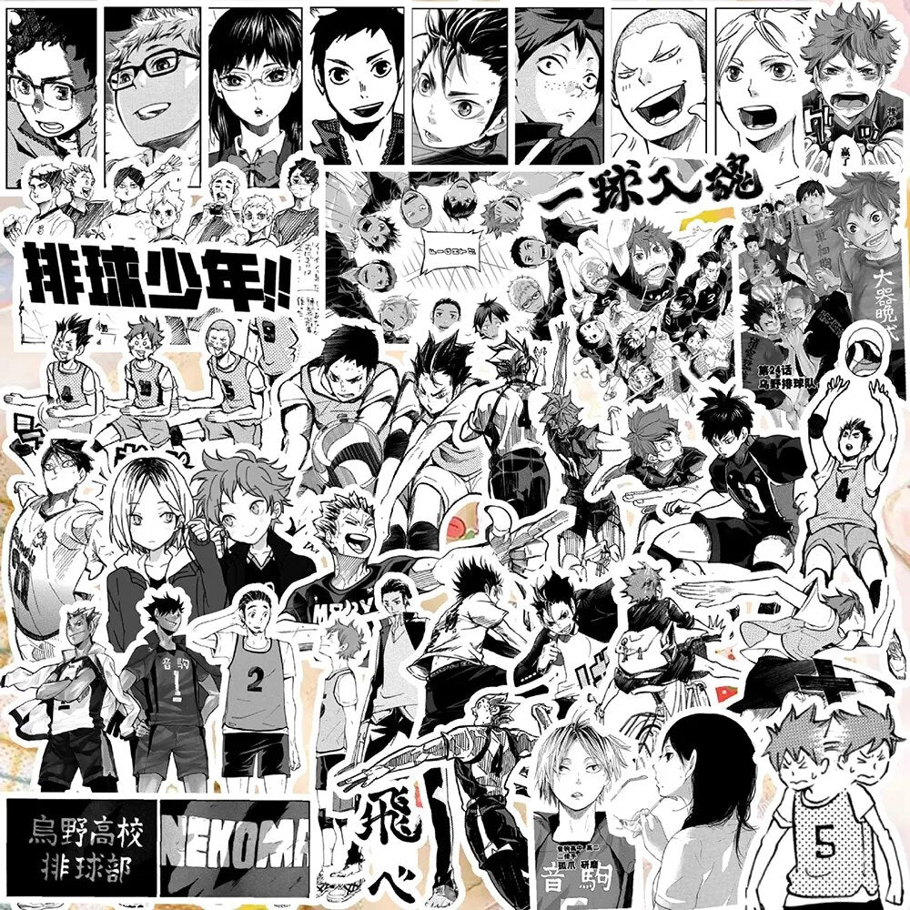 10/30/68PCS Black White Haikyuu!! Anime Stickers Decoration Suitcase Scrapbooking Laptop Phone Stationery Japan Manga Kid Toy