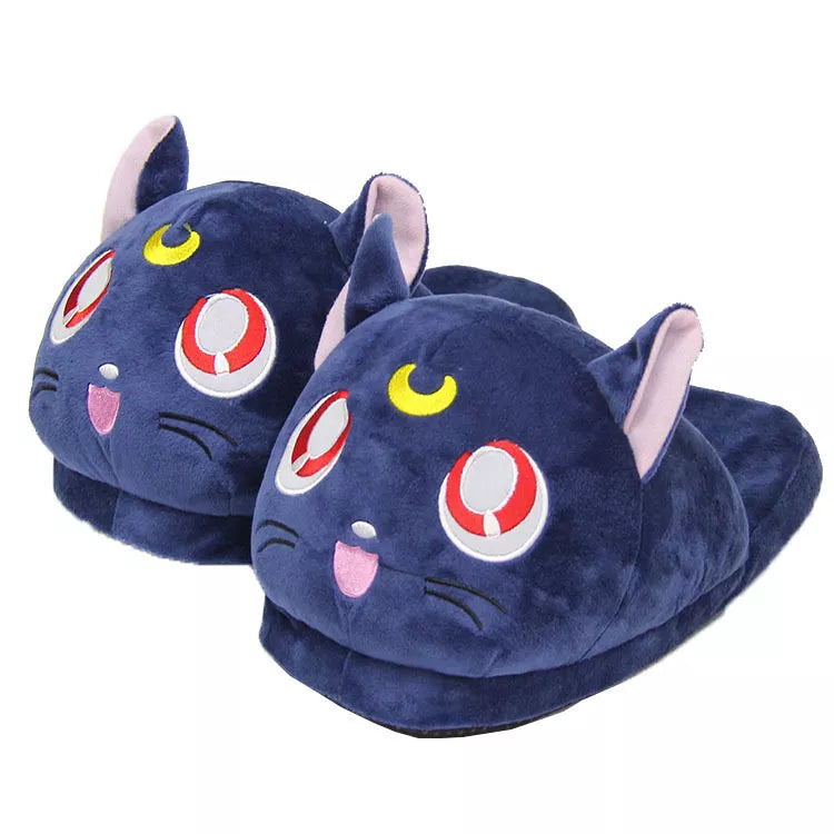 28cm Anime Sailor Moon Luna Cat Plush Toys Home House Winter Slippers Indoor Shoes Women Gifts