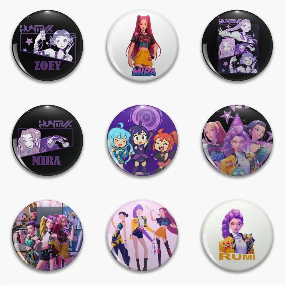 K-Pop Demon Hunters Huntrix Girlgroup Anime Brooch Bag Clothing Hat Badge Accessories Jewelry Gifts