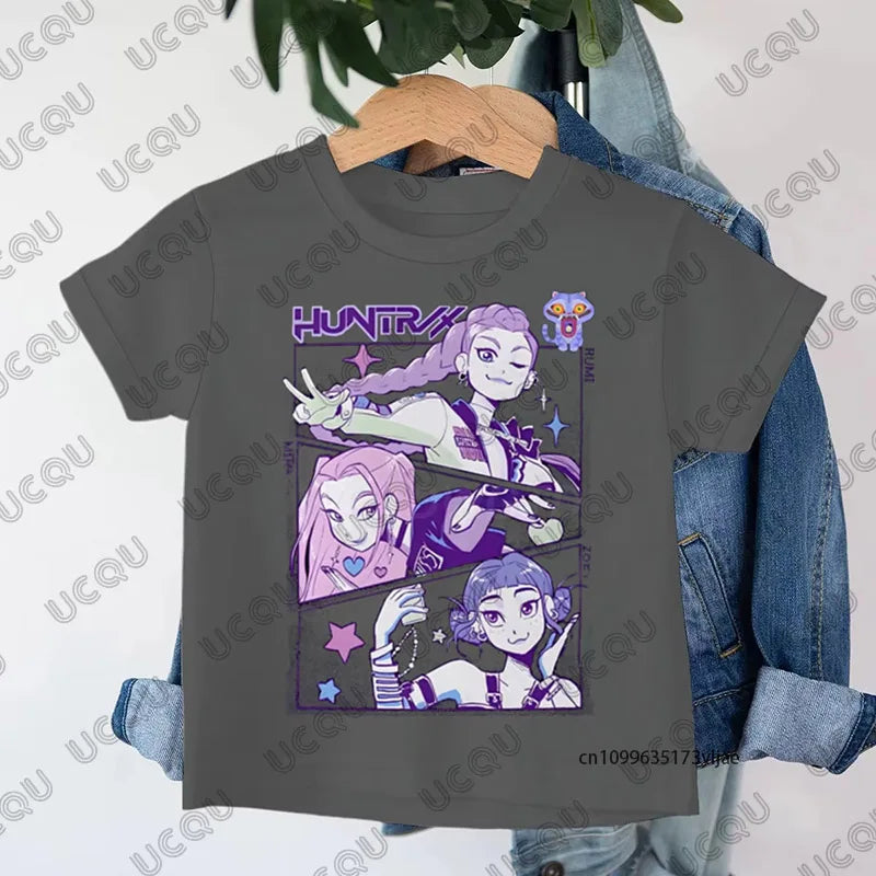 2025 New KPop Demon Hunters Cartoon Print Kids Cotton T-shirts Summer Short Sleeve Tees Boys and Girls Clothes Casual Tops