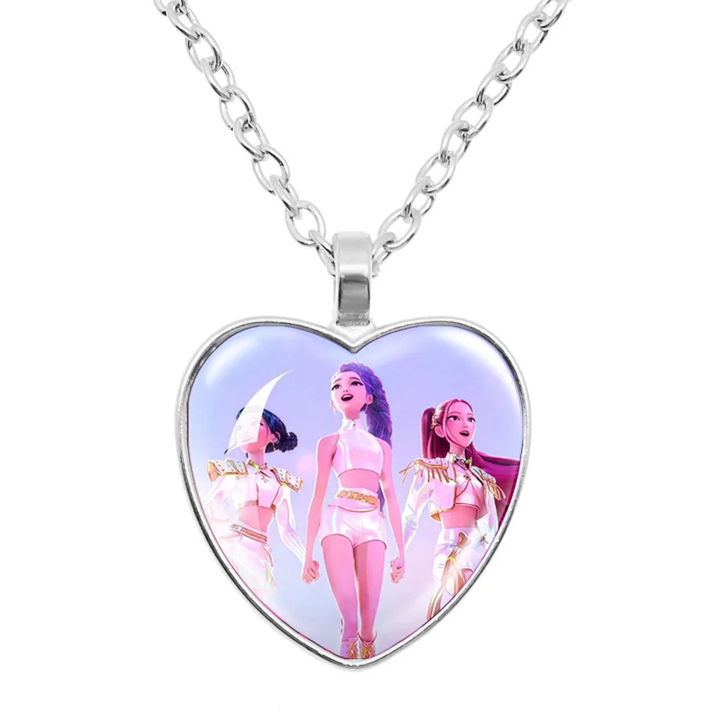 Kpop Demon Hunters Necklace Movie Anime Glass Heart Pendant Women Charms Accessories Creative Cosplay Girl Birthday Gift Jewelry
