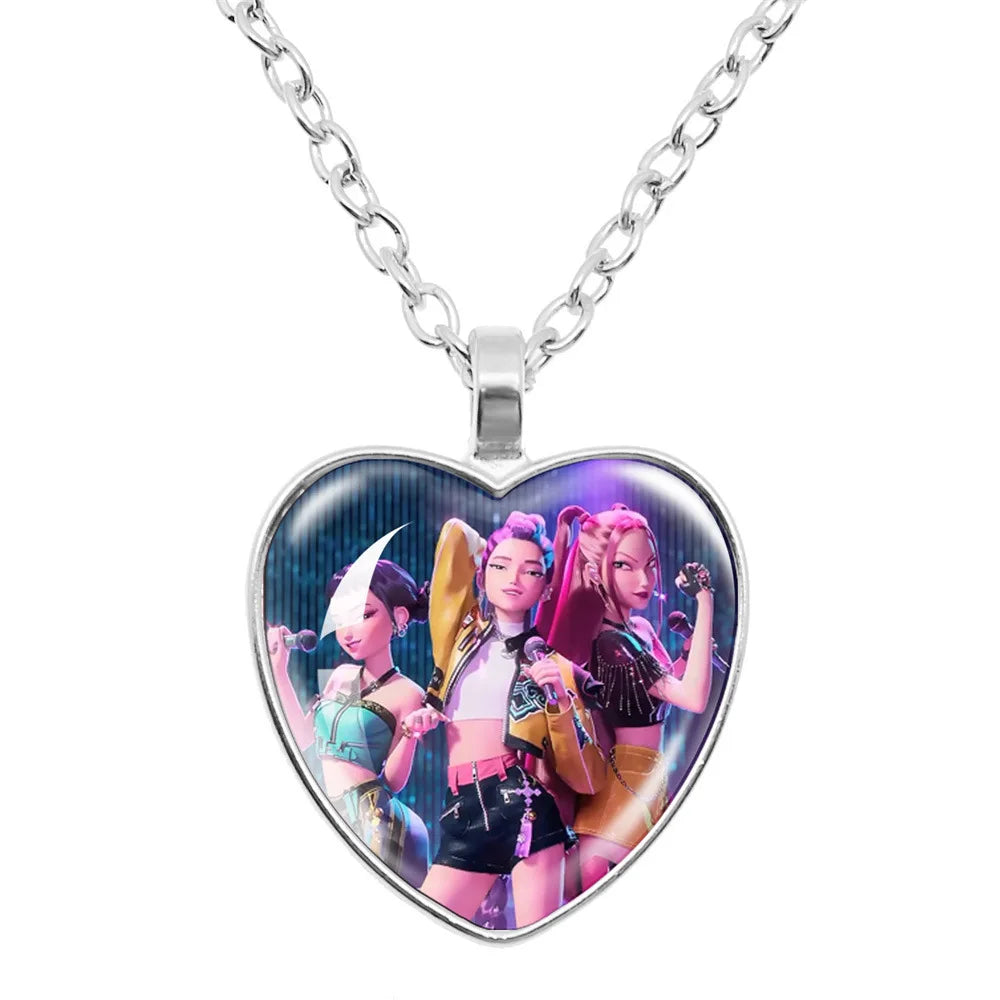Kpop Demon Hunters Necklace Movie Anime Glass Heart Pendant Women Charms Accessories Creative Cosplay Girl Birthday Gift Jewelry