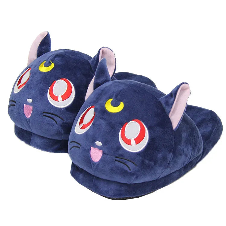 28cm Anime Sailor Moon Luna Cat Plush Toys Home House Winter Slippers Indoor Shoes Women Gifts