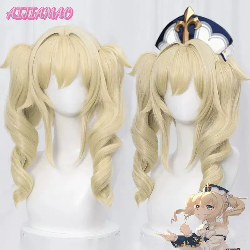 Barbara Cosplay 40cm Christmas Blond Golden Wig Cosplay Anime Wigs Heat Resistant Synthetic Halloween + Wig Cap