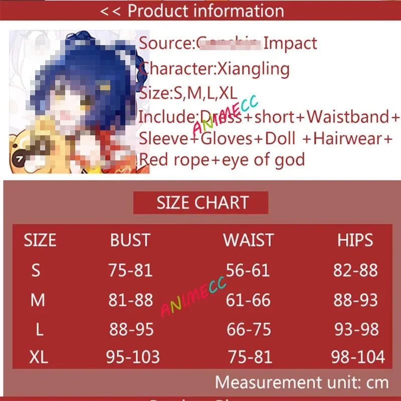 ANIMECC Xiangling Cosplay Costume Wig Anime Game GenshinImpact Xiang Ling Outfit Halloween Party Costume for Women Girl