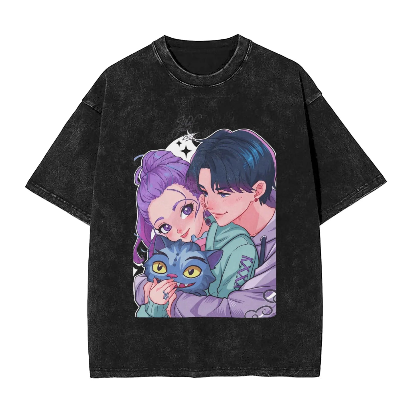 Kpop Demon Hunters Girl Dinner T-Shirt for Men Casual Pure Cotton Tees Crewneck Short Sleeve T Shirt Printing Clothing