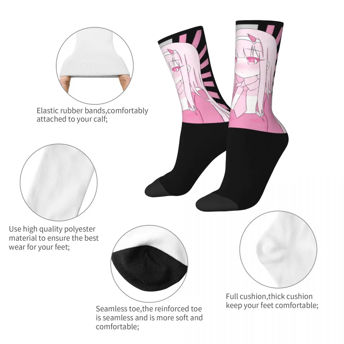 Calcetines novedosos para mujer, accesorios de historia Kawaii Zero Two, calcetines gráficos lindos de Darling In The Franxx para toda la temporada