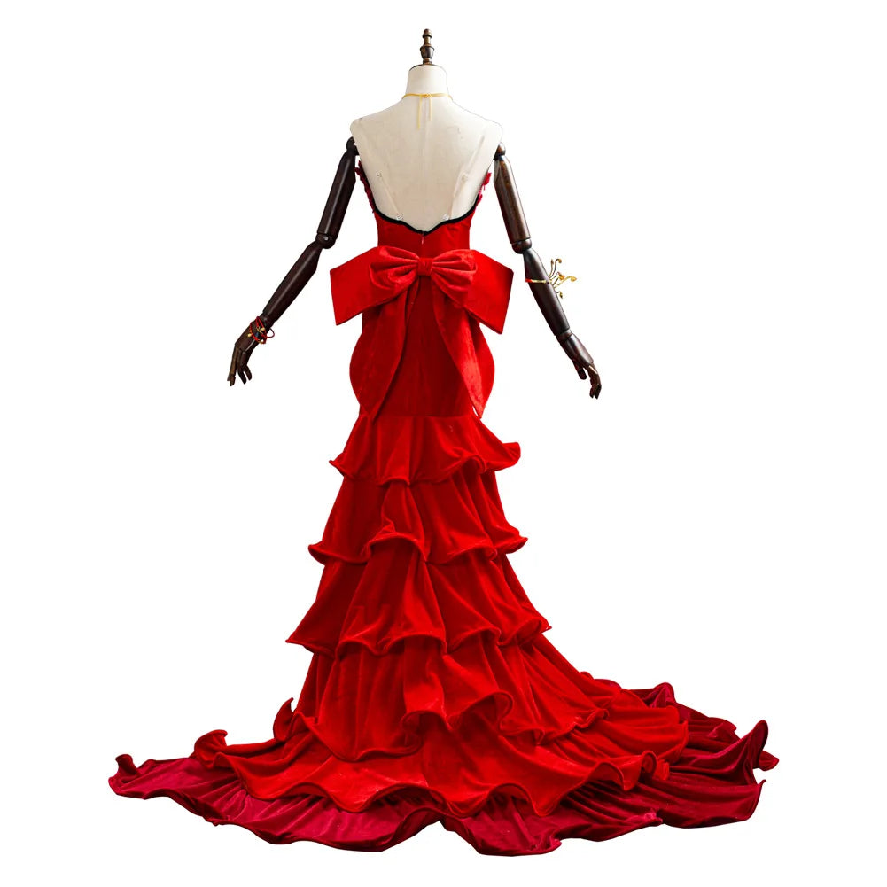 Women Aerith Cosplay Gainsborough Fantasy Wigs Red Dress Anime Game Final Cos Fantasy VII Costume Disguise Halloween Party Suits