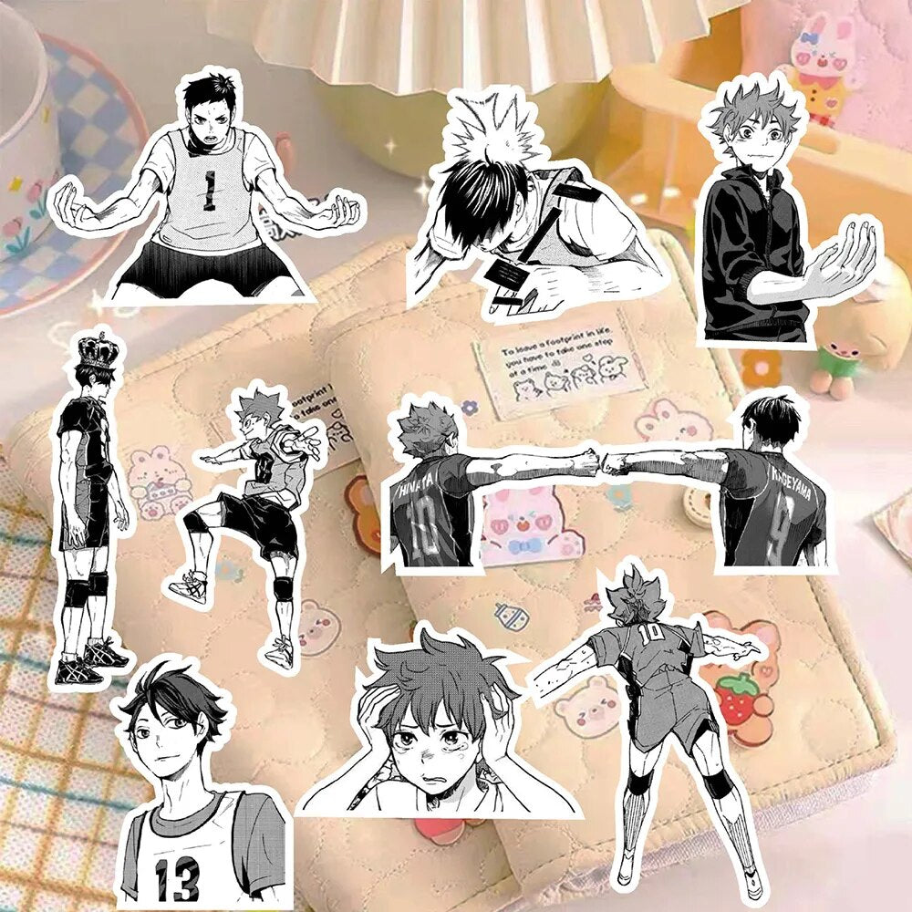 10/30/68PCS Black White Haikyuu!! Anime Stickers Decoration Suitcase Scrapbooking Laptop Phone Stationery Japan Manga Kid Toy