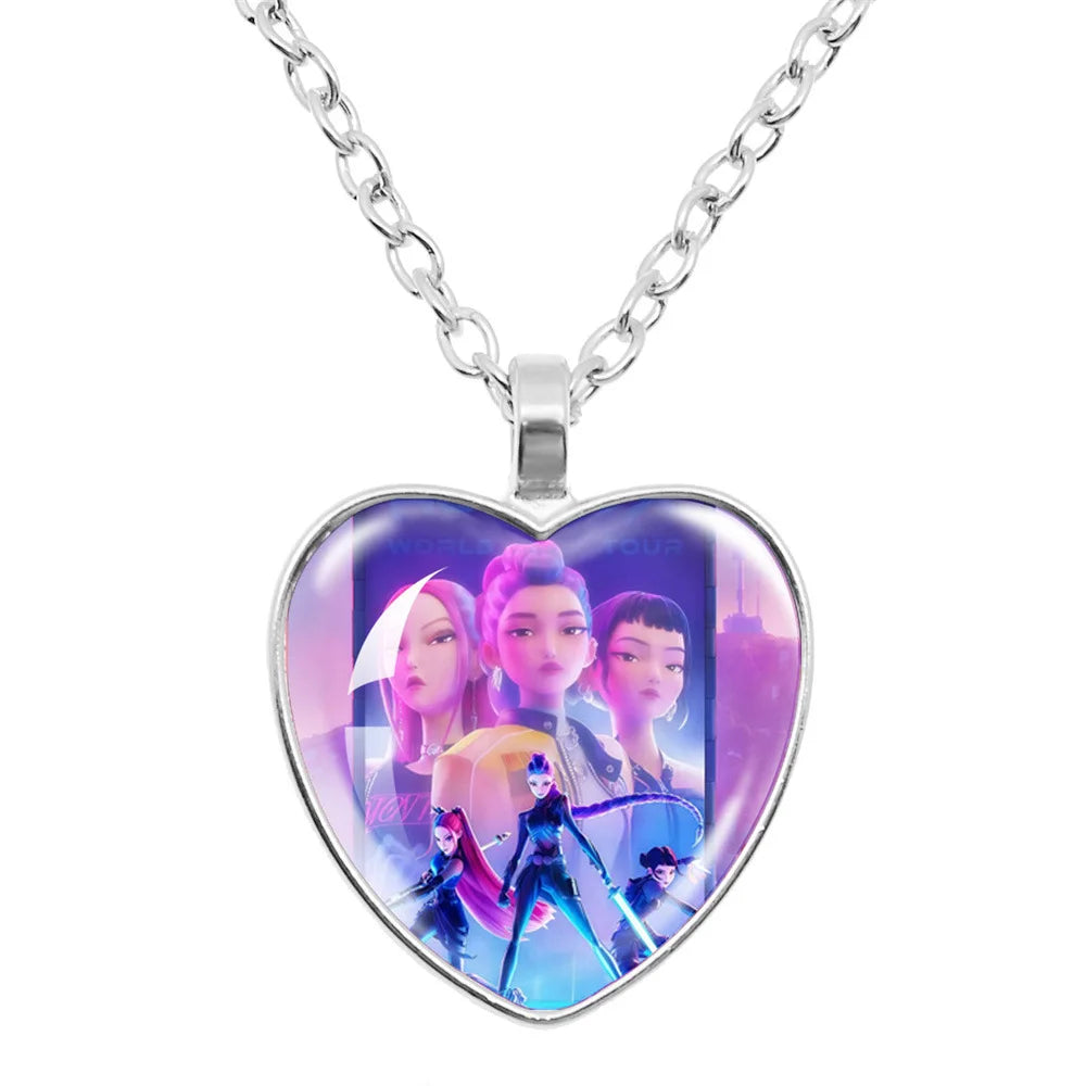 Kpop Demon Hunters Necklace Movie Anime Glass Heart Pendant Women Charms Accessories Creative Cosplay Girl Birthday Gift Jewelry