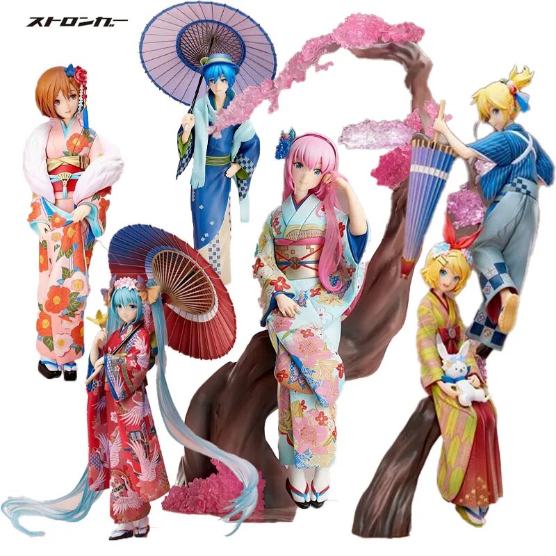 1/8 Stronger VOCALOID Megurine Luka Kagamine Rin Len Hatsune Miku MEIKO Kaito Color Kimono Cherry Blossoms Action Model Toys