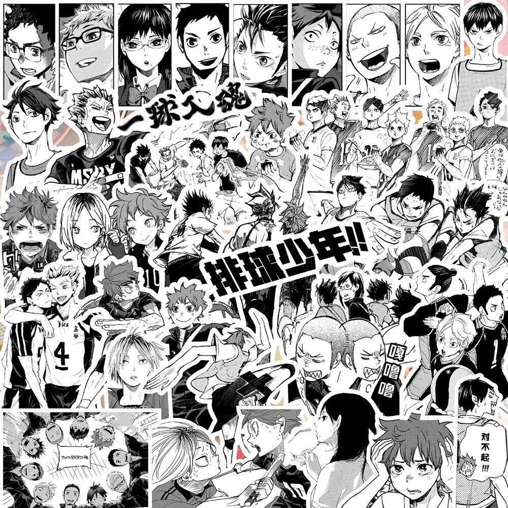 10/30/68PCS Black White Haikyuu!! Anime Stickers Decoration Suitcase Scrapbooking Laptop Phone Stationery Japan Manga Kid Toy