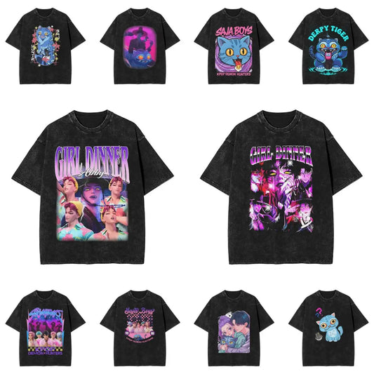 Kpop Demon Hunters Girl Dinner T-Shirt for Men  Casual Pure Cotton Tees Crewneck Short Sleeve T Shirt Printing Clothing