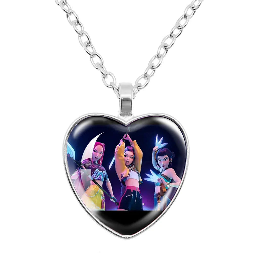 Kpop Demon Hunters Necklace Movie Anime Glass Heart Pendant Women Charms Accessories Creative Cosplay Girl Birthday Gift Jewelry