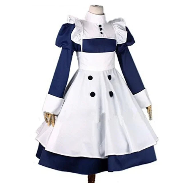 Japanese Anime Black Butler Maid Kuroshitsuji Mey Rin Maid Costume Woman Cosplay Costumes Dress + Apron For Halloween Party