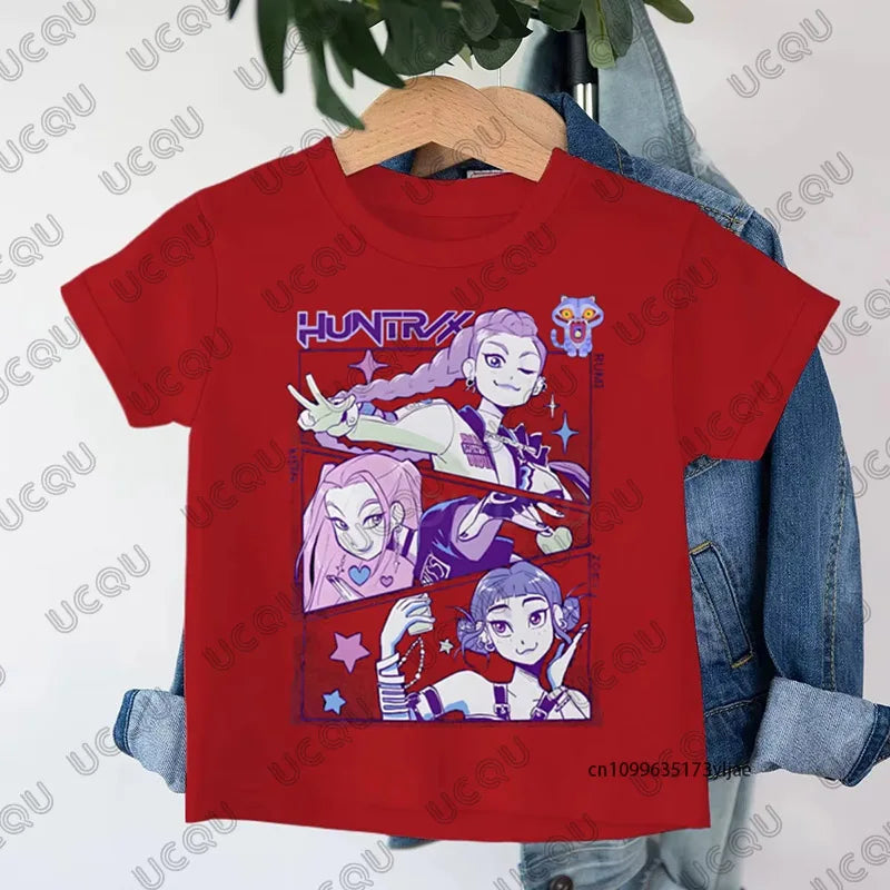 2025 New KPop Demon Hunters Cartoon Print Kids Cotton T-shirts Summer Short Sleeve Tees Boys and Girls Clothes Casual Tops
