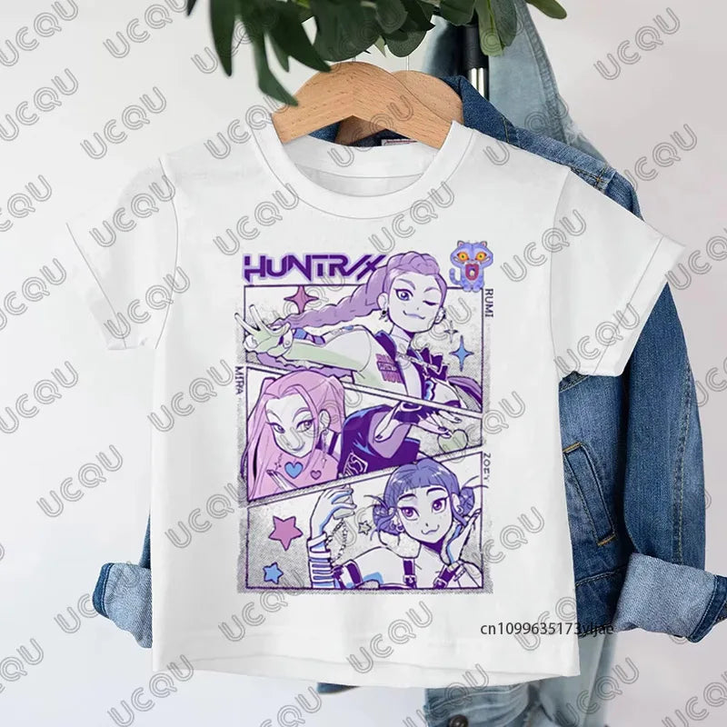 2025 New KPop Demon Hunters Cartoon Print Kids Cotton T-shirts Summer Short Sleeve Tees Boys and Girls Clothes Casual Tops