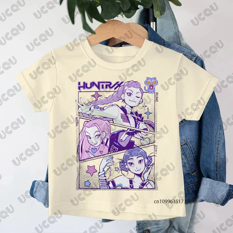 2025 New KPop Demon Hunters Cartoon Print Kids Cotton T-shirts Summer Short Sleeve Tees Boys and Girls Clothes Casual Tops