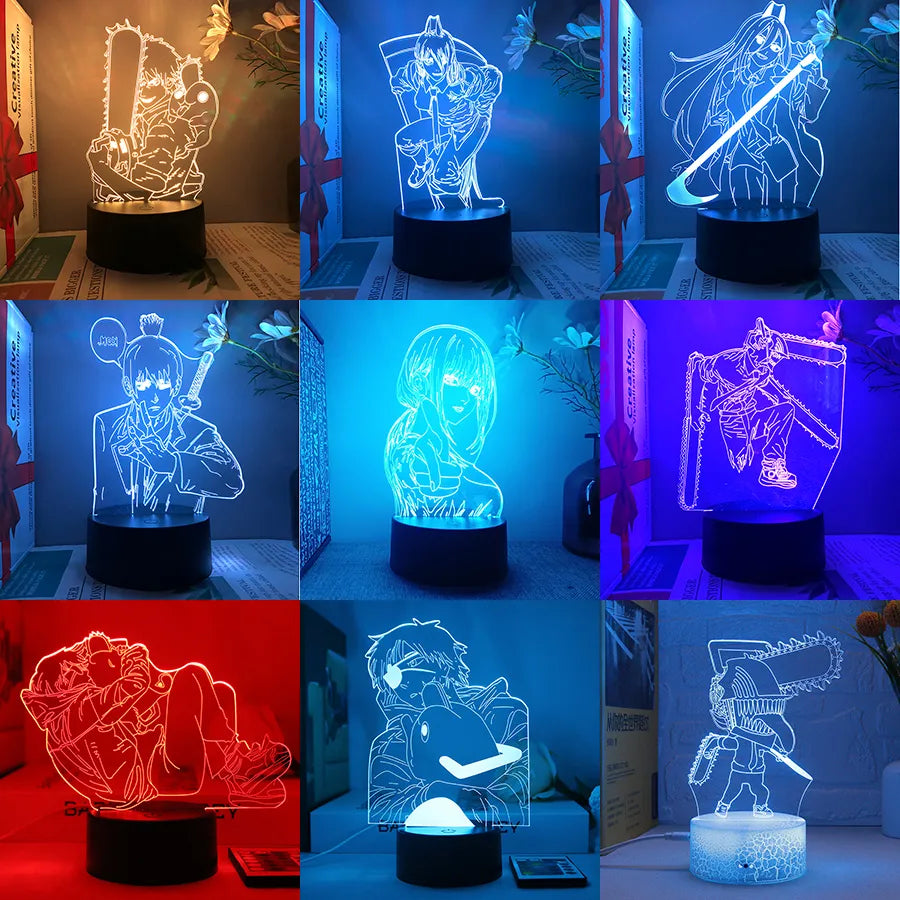 Chainsaw Man Pochita Denji Makima Anime Figure Led Lamp For Bedroom Mange Bedside Table Night Lights Room Decor Birthday Gift