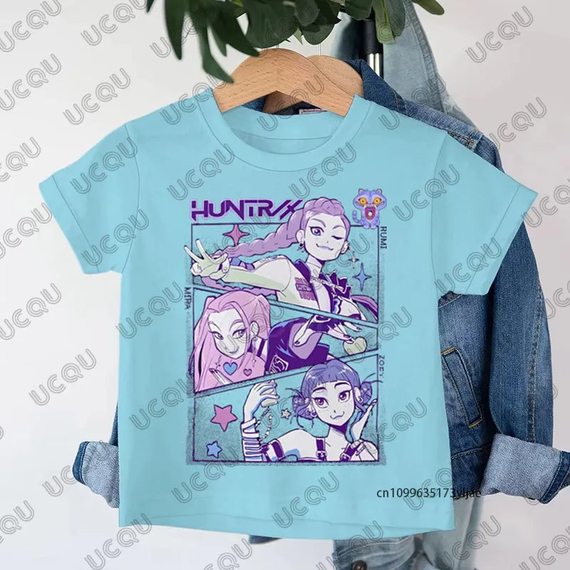 2025 New KPop Demon Hunters Cartoon Print Kids Cotton T-shirts Summer Short Sleeve Tees Boys and Girls Clothes Casual Tops
