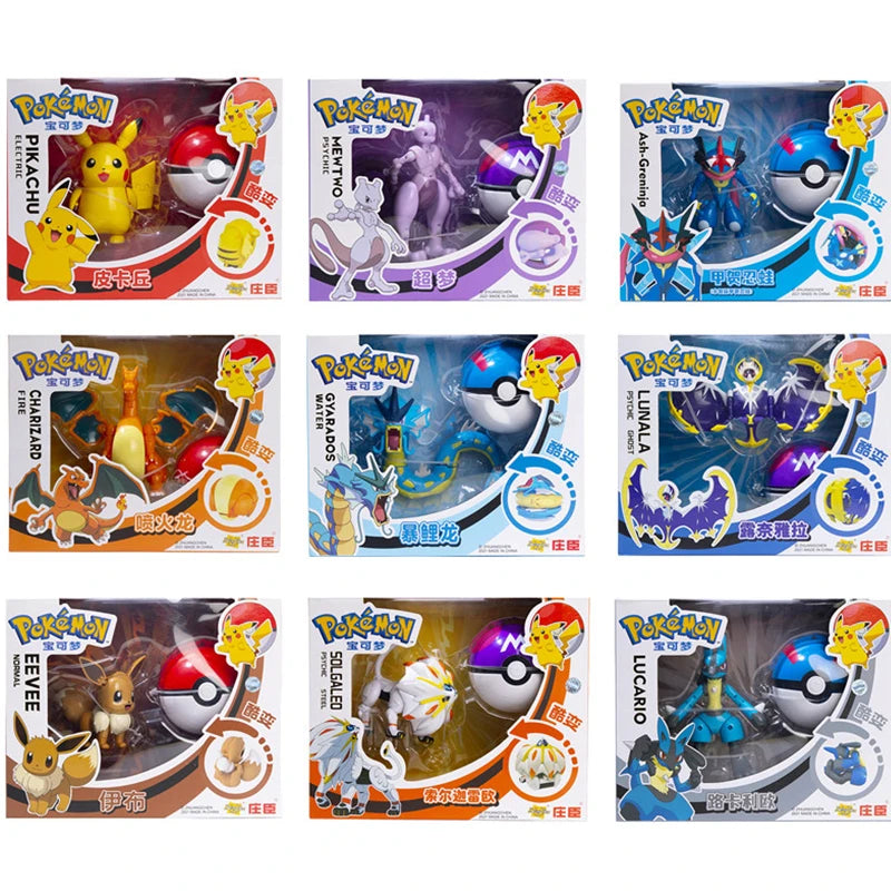 Pokemon Ball Figures Pokeball Genuine Original Box or Without Box Deformation Toy Pikachu Charizard Pocket Monster Model Gift