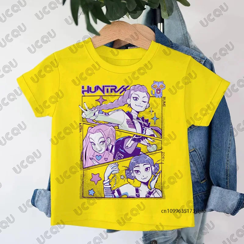 2025 New KPop Demon Hunters Cartoon Print Kids Cotton T-shirts Summer Short Sleeve Tees Boys and Girls Clothes Casual Tops
