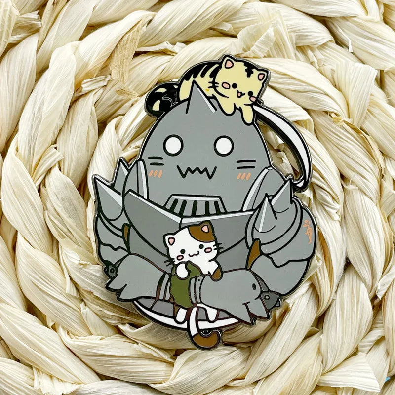 Anime Fullmetal Alchemist Alphonse Elric and Cat Cute Cartoon Metal Alloy Enamel Clothes Bag Hat Lapel Badge Brooch Pin