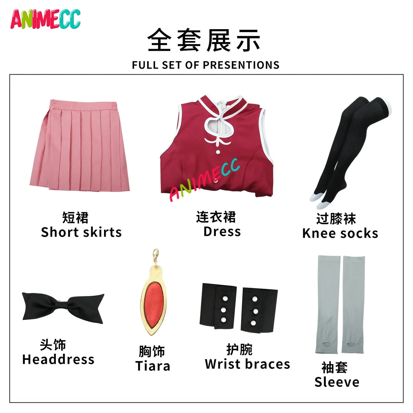 ANIMECC in Stock XS-2XL Sakura Kyoko Cosplay Puella Magi Madoka Magica Combats Wig Anime Halloween Party Costume for Women Girls